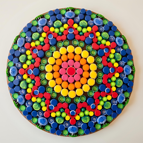 Mandala con tapas de colores