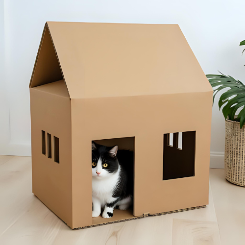 Casita de cartón para mascotas