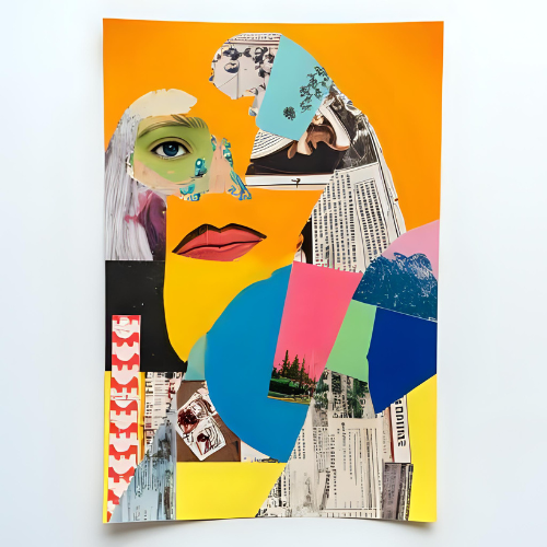 Cuadro con collage de distintos papeles