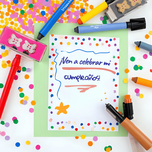 Invitación de cumpleaños hecha con cartulina y marcadores