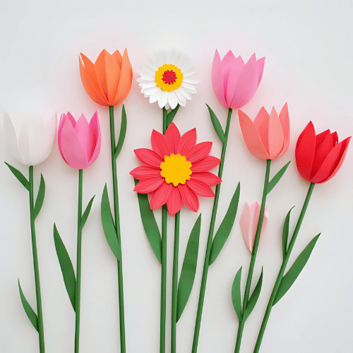 Flores de colores hechas con papel