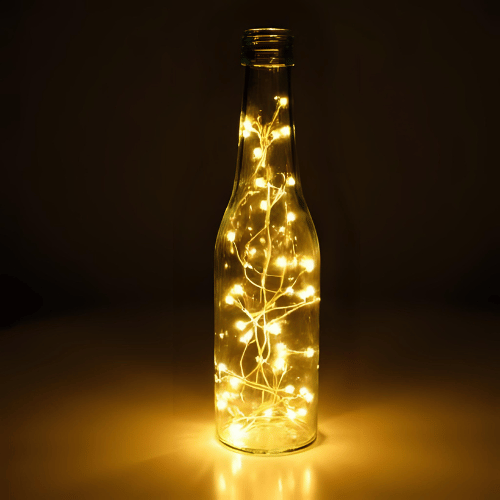 Botella decorada con luces led para navidad