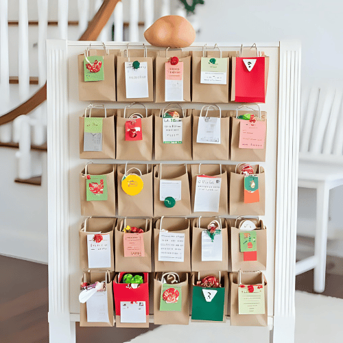 Calendario de adviento hecho con bolsitas de papel kraft