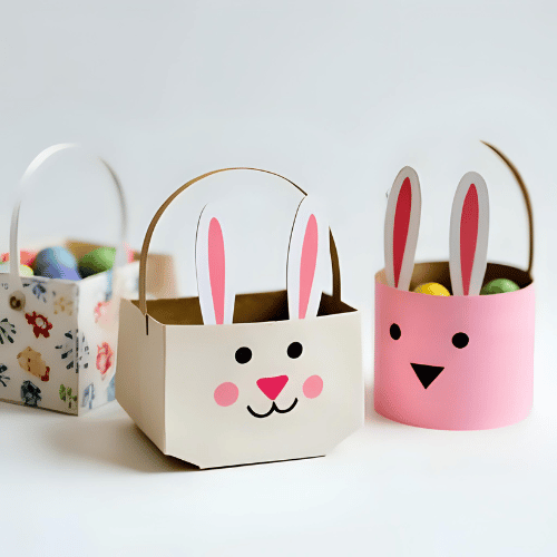 Canasta para huevitos de pascua con cara de conejito
